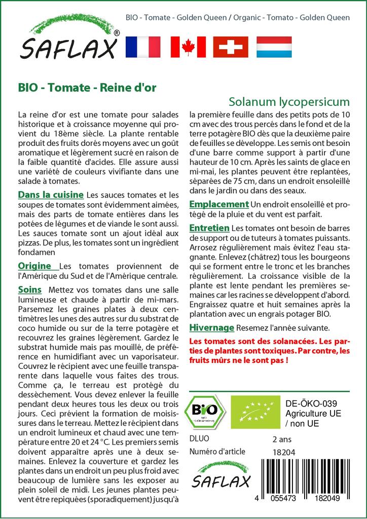 SAFLAX Garden in the Bag - Органический - Помидор - Golden Queen - 15 семян - С субстратом в подходящем стоячем пакете - Solanum lycopersicum