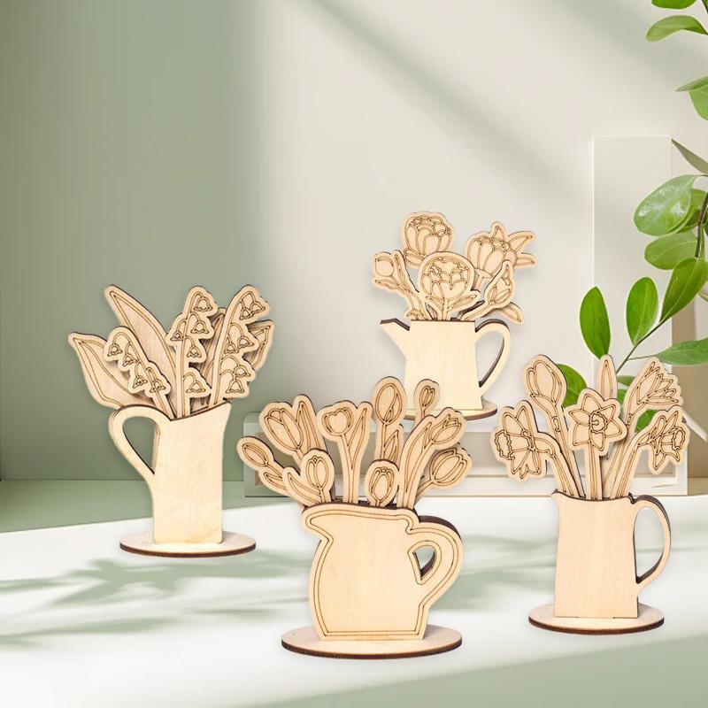 1 шт. Картина для украшения дома, поделки, букет, орнамент, ручная работа, сделай сам, деревянные креативные подарки, многослойные искусственные цветы, ваза для украшения