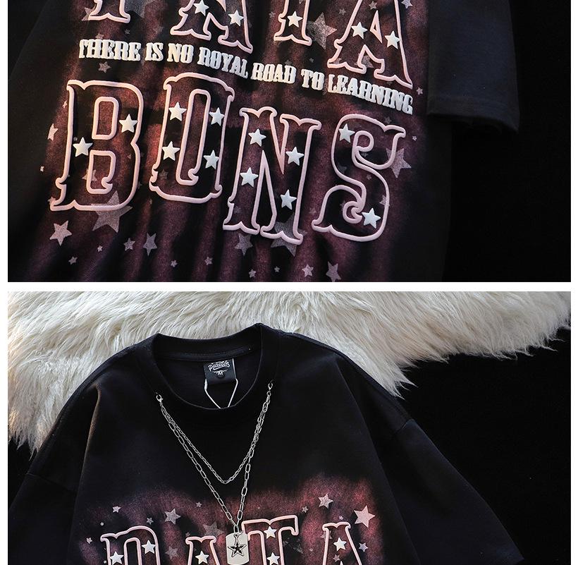 Унисекс Футболка с графическим принтом в виде звезды и буквы - Модная, из чистого хлопка, свободного кроя, с коротким рукавом, в уличном летнем стиле