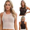 Womens See-Through Mesh Tank Top Solid Color U Neck Sleeveless T-shirt Pool Party Vest Tops Lingerie Nightwear