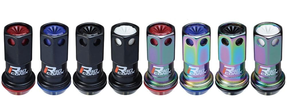 KYO-EI (Kyoei Industry) Racing Composite R40 iCONIX Wheel Lock Nuts, M12 x P1.5, with Resin Caps, Black/Blue, RIF-11KU