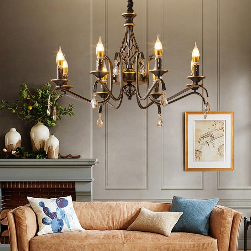 Iron Art Candle Chandelier, Rural Living Room Bedroom Dining Room Minimalist Art Retro Lighting Fixtures
