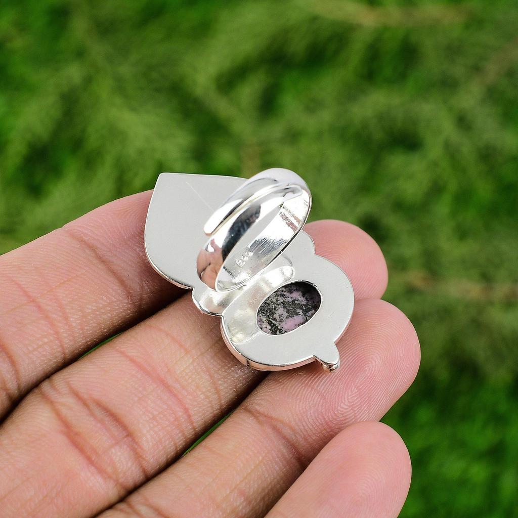 День женщин Распродажа Родонит Драгоценный камень Стерлинговое серебро Птица Ручная работа Кольцо для сестры