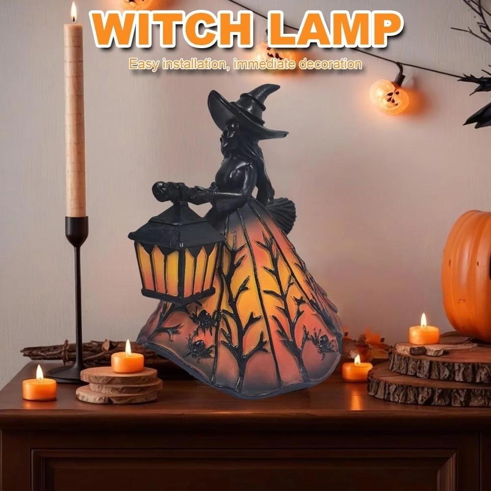 Scary Broomstick Witch Statues 16cm Resin Night Light Holiday Decorative Lamp Halloween Party