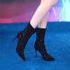 Модные осенние новые тонкие каблуки-одиночки женские модные остроносые ботильоны с пайетками сзади на молнии темперамент на высоком каблуке
