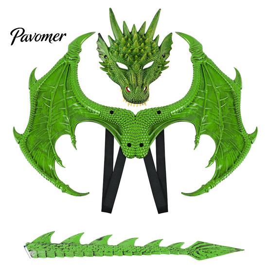 Dragon Dress Up Set Children's Costumes Set, with Mask Tail And Wing, Lightweight Kids Cosplay Costumes, for Ages 3-12 Halloween Party Costume