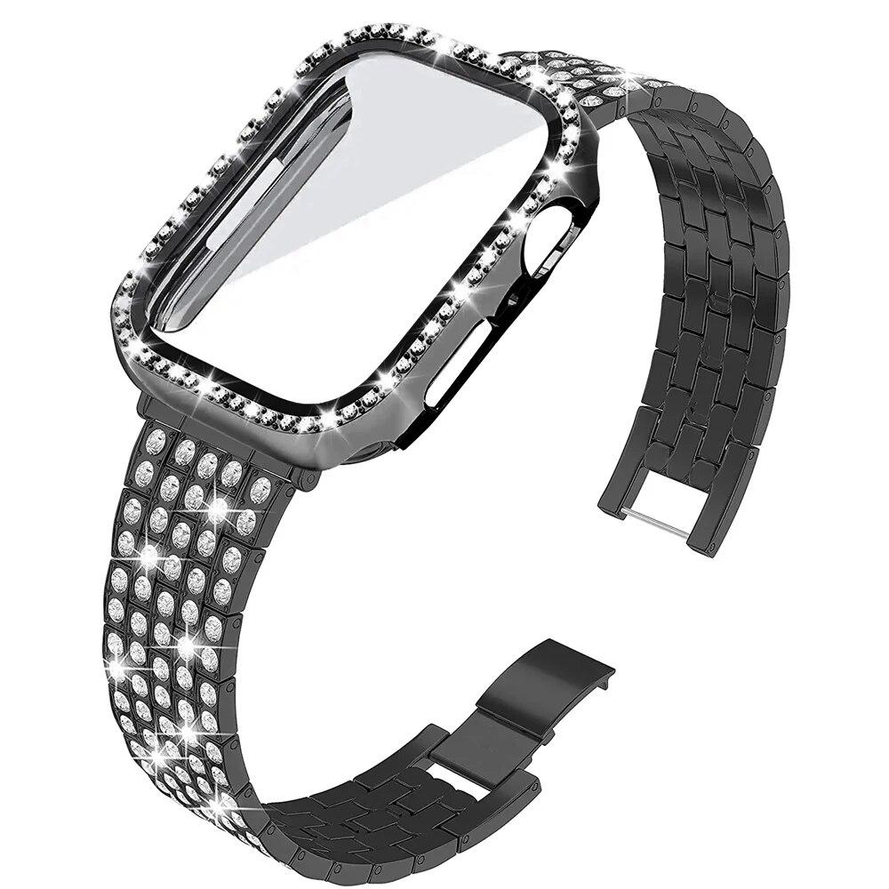 Металлический ремешок для Apple Watch Band 41 мм, 45 мм, 40 мм, 44 мм, женский браслет из нержавеющей стали с бриллиантами, аксессуары для iWatch 9, 8, 7, 6 SE 5