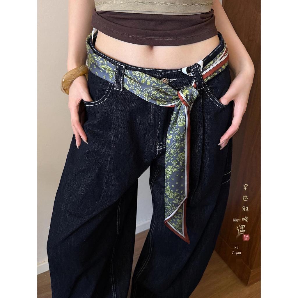 Cashmere Floral Silk Scarf: Women's Summer Thin Retro Ribbon, Neck Tie & Waist Accessory