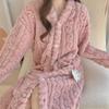 Women's Jacquard Flannel Nightgown & Bathrobe – Autumn/Winter Mid-Length Coral Fleece
