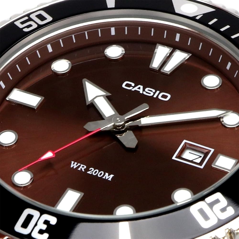 Casio Стандартные Аналоговые Спортивные Часы 20 АТМ Водонепроницаемые Мужские Коричневый Циферблат Металлический Ремешок