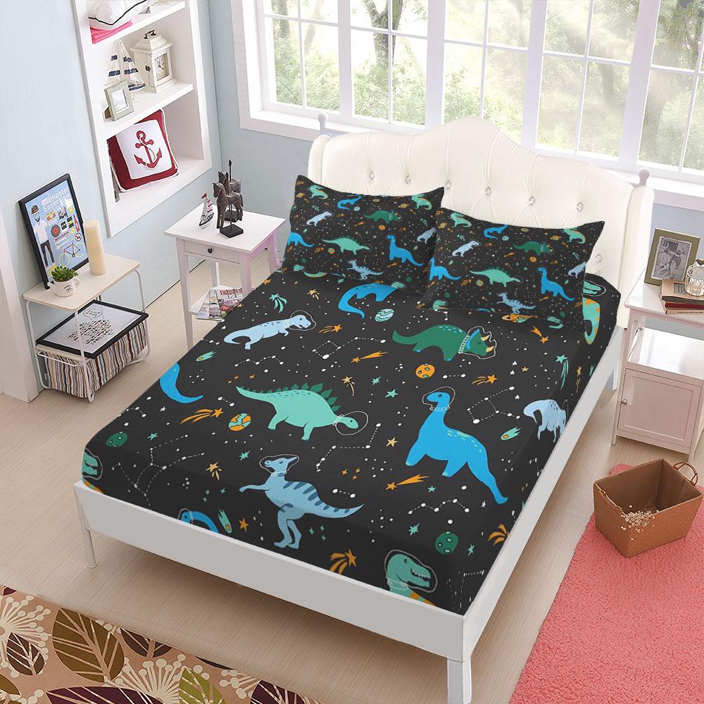 Seamless Space Exploration Fitted Sheet Set King Queen Double Full Size Bed Linen Set