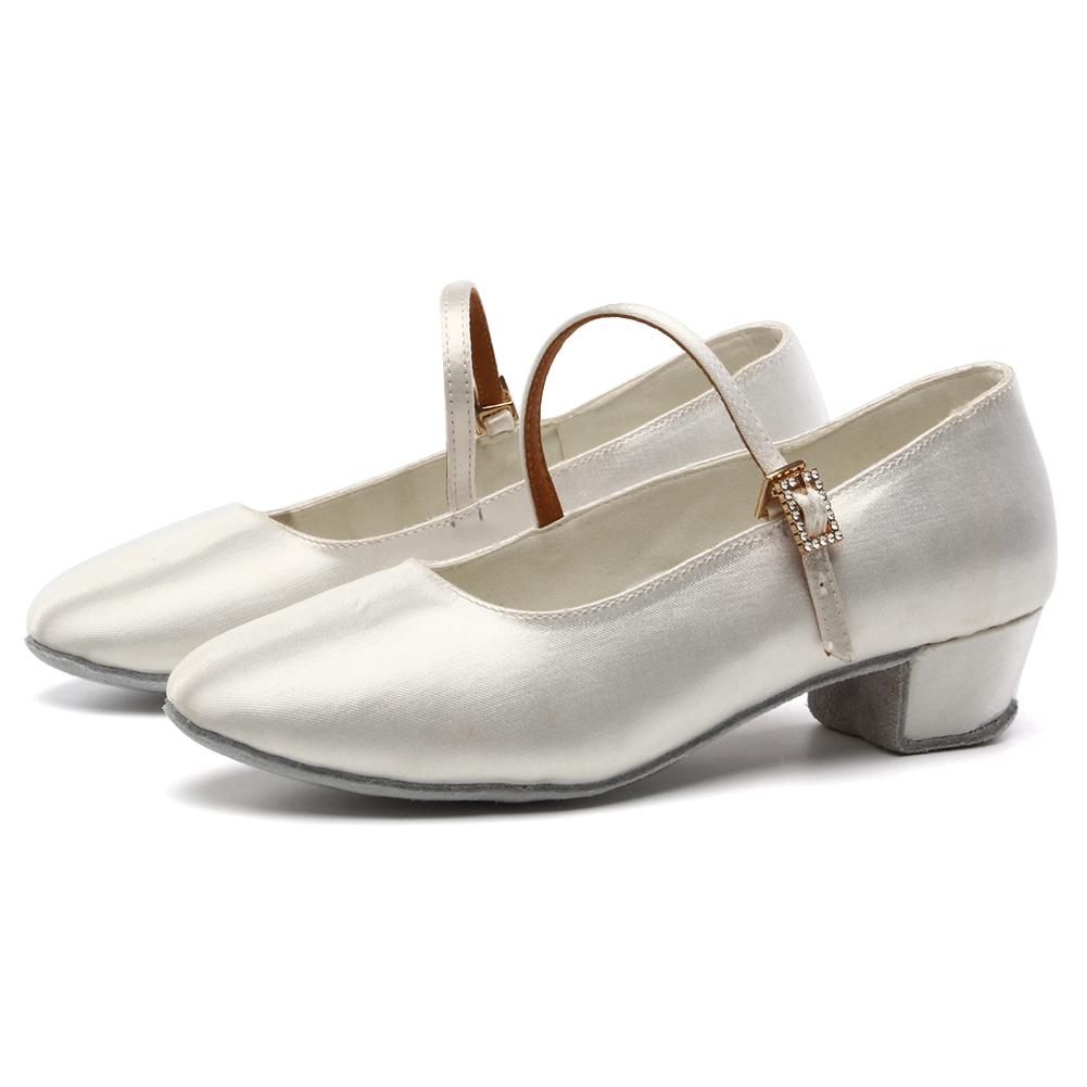 3.5CM Children Girls Women Satin Ballroom Latin Waltz Dance Shoe Low Heel Close Toe Indoor Dancing Shoes Heeled 3.5CM