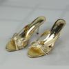 Fashion Luxury Golden High Heels Women Mules Sandals Open Toe Elegant Stiletto Summer Footwear Classic Bow Evening Party Ladies Shoes