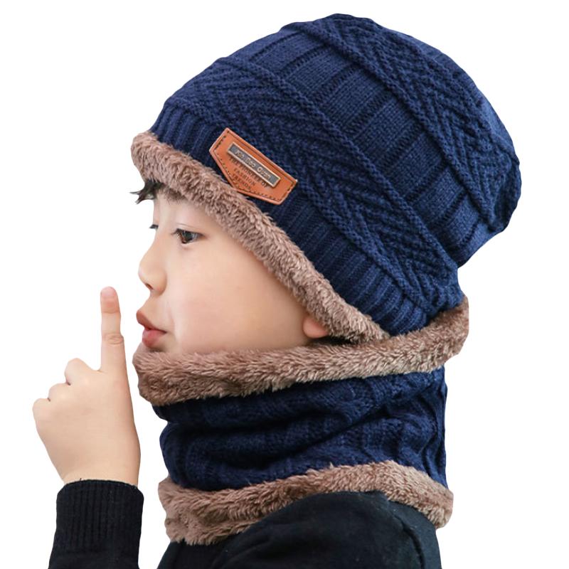 Children's Arrow Cap Winter Warm Boy Girl Knit Hat Scarf Ski Collar Mask Cotton Plus Velvet Beanie