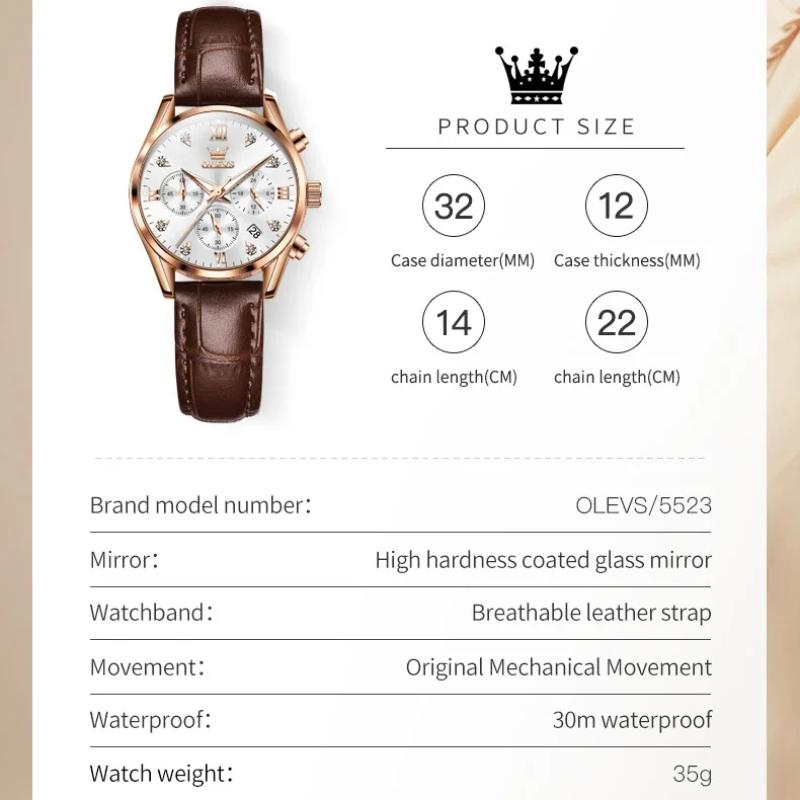 OLEVS Женские часы Лучший люксовый бренд кварцевые часы многофункциональные водонепроницаемые часы с хронографом Lover Date Week Watch