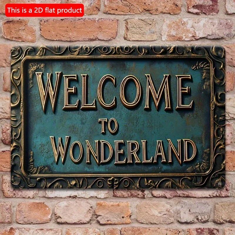 2D Flat Wooden Sign 30*20cm "Welcome To Wonderland" Vintage Wooden Sign Retro Wooden Wall Decor Ideal for Garage Porch Cafe Bar Indoor Outdoor Spaces
