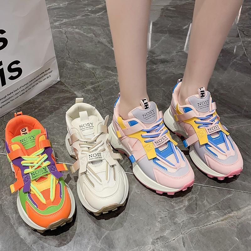2024 весна новая расцветка шнуровка платформа папины кроссовки женские интернет-знаменитость кроссовки Форрест Гамп женские студенческие повседневные спортивные кроссовки