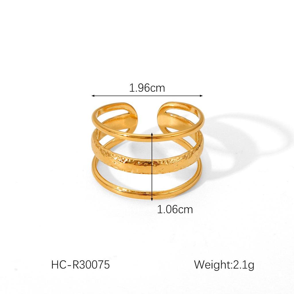 Европейско-американский стиль Титановая сталь Открытое кольцо - 18K Золото, Не выцветает, Трехслойный линейный дизайн для женщин