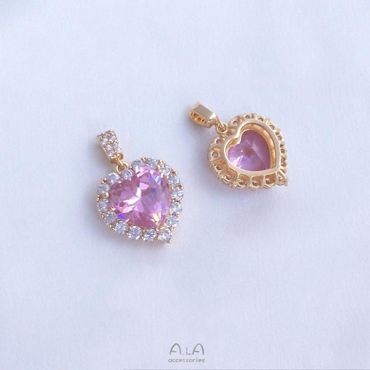 Кулон-ожерелье 'Океанское сердце' из кристалла и циркона, золото 14 карат, персиковое сердце