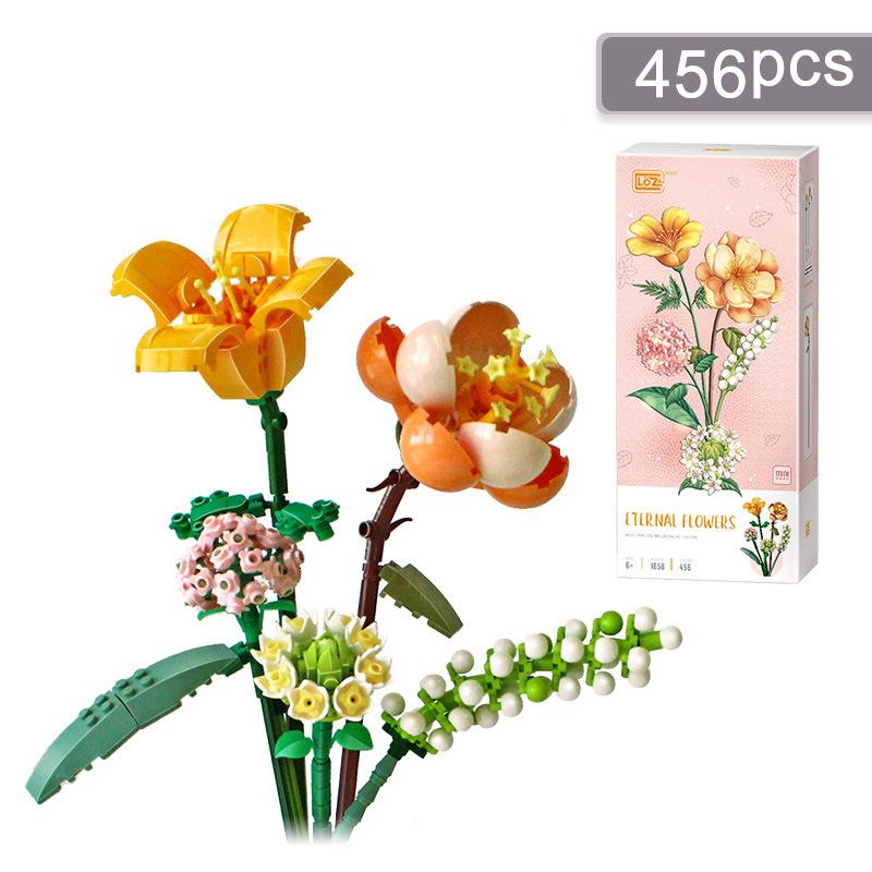 Строительный блок, модель букета, 3D забавные игрушки для детей, украшение дома, растение в горшке, цветок розы в сборе, кирпичная игрушка для девочек, подарок ребенку