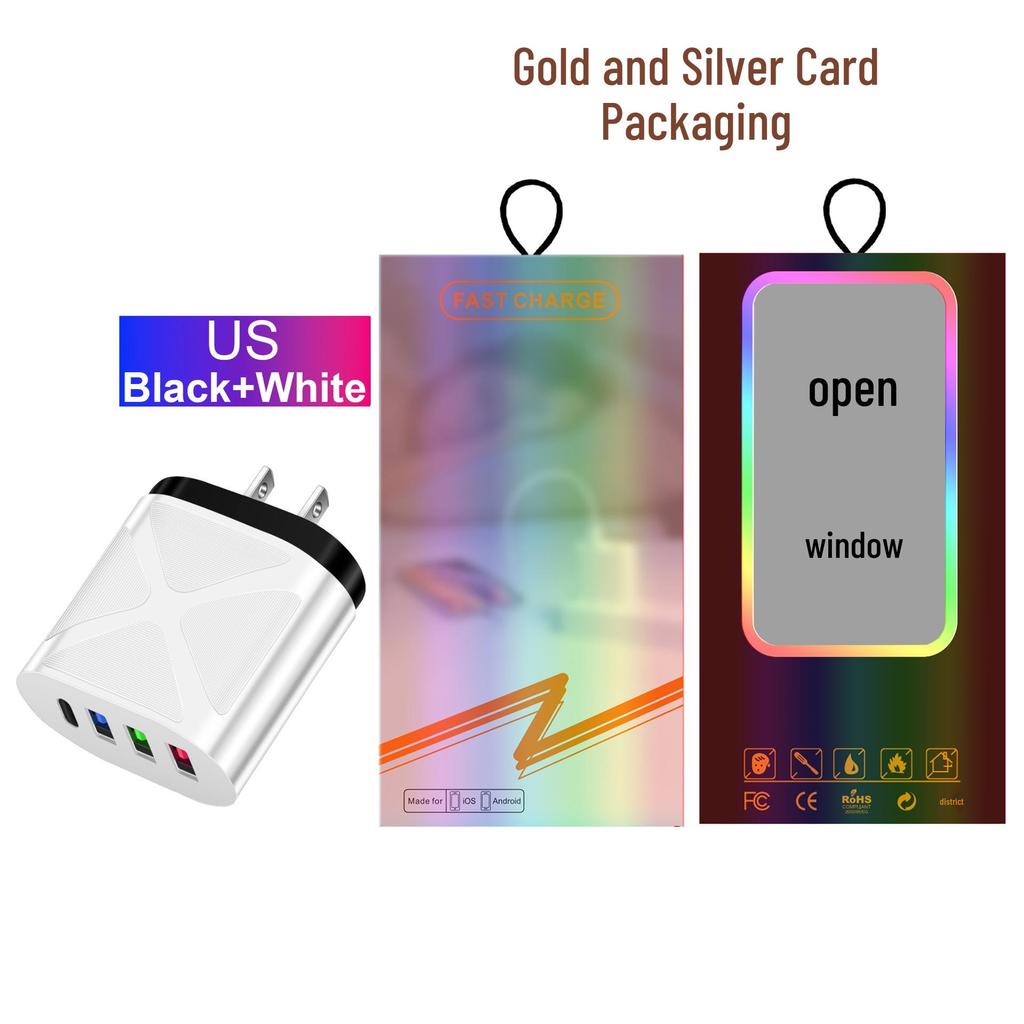 Multi-Port Travel Charger: 3 USB, Type-C, 5V2.4A EU/US/UK Standards