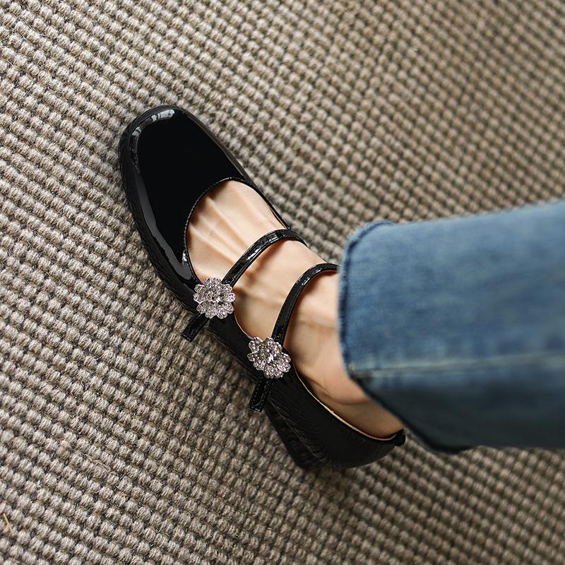 Krazing Pot Туфли-лодочки Mary Janes из овчины, весна-лето, размер 41, на толстом низком каблуке, женские, с квадратным носком, с кристаллами и цветами