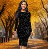 Long Sleeve Waist Tight Office Slim Fit White Dots Printing Elegant Bodycon Dress