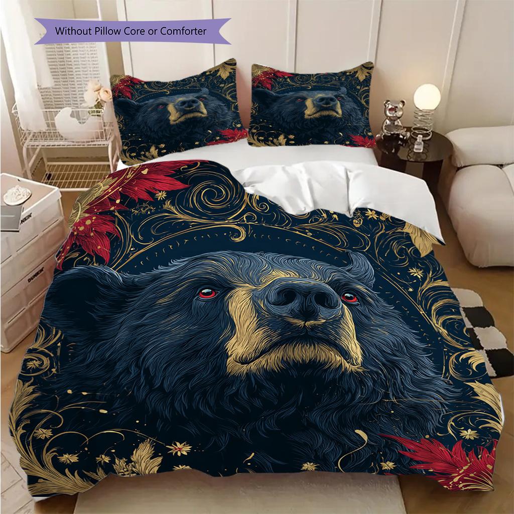 Black Bear Pattern Bedding Quilt Set Quilt Cover Pillowcase Home Decoration Birthday Gift (1 * duvet cover + 2 * pillowcase, without core)