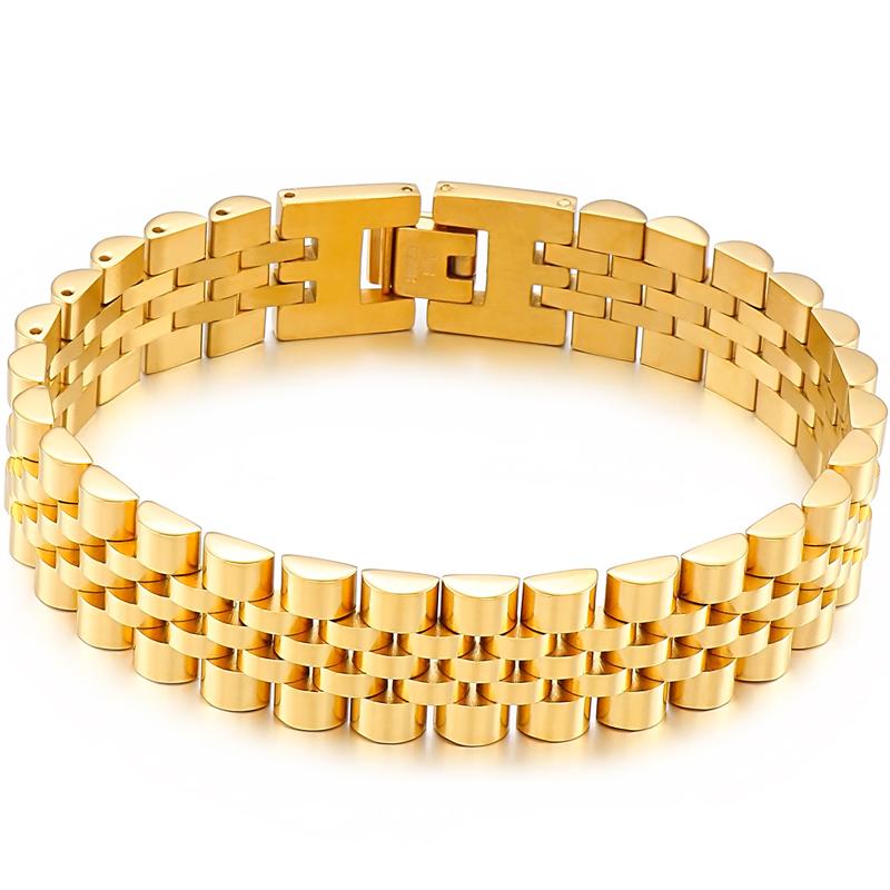 15 мм шириной 7/8/9 дюймов длиной браслет в стиле цепочки для часов для мужчин золотой цвет нержавеющая сталь мужской браслет ювелирные изделия для мальчиков аксессуары