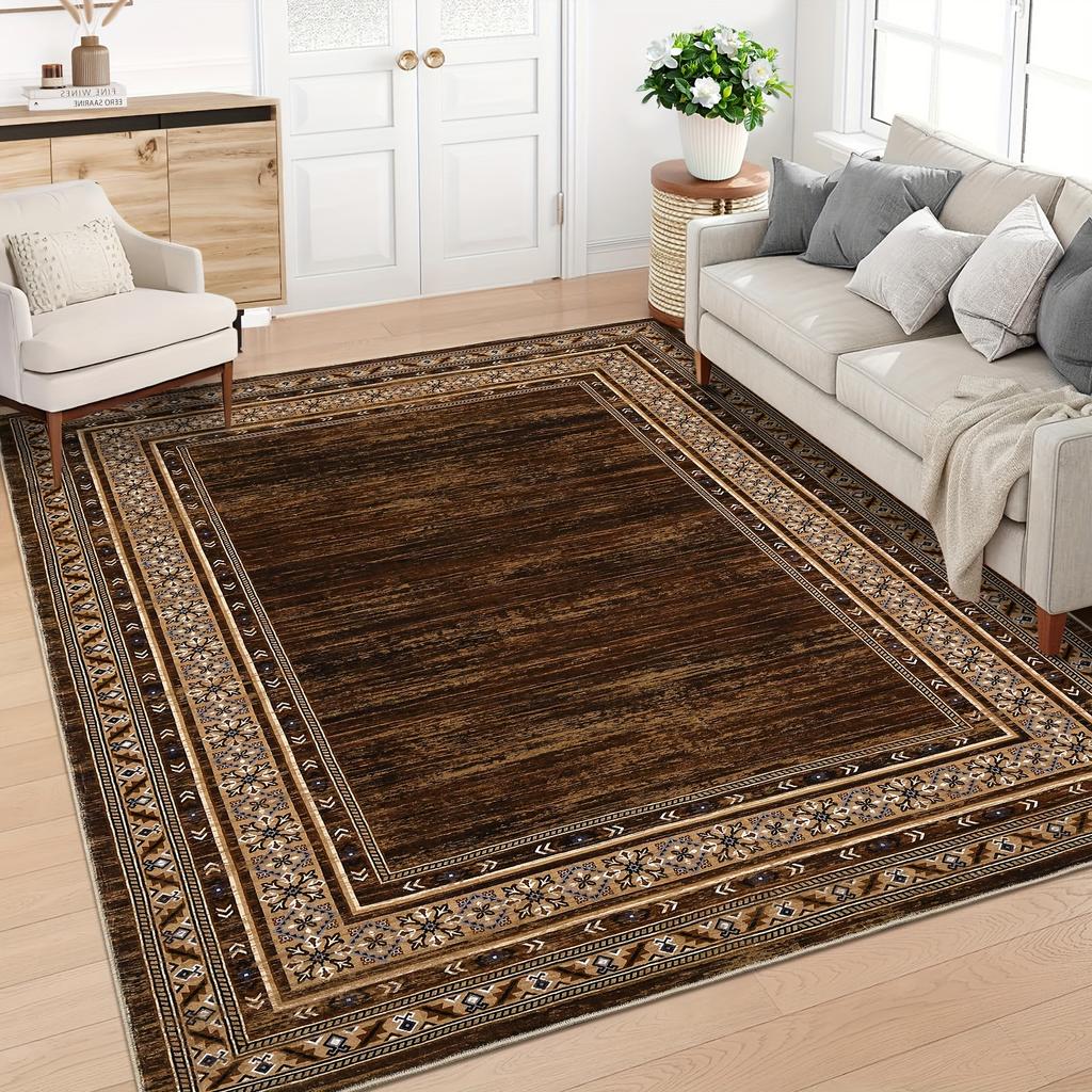Luxury Chenille Mat Bohemian Floral Persian Mat Machine Washable for Living Room Bedroom Entryway Gray Black Boho Floor Mats