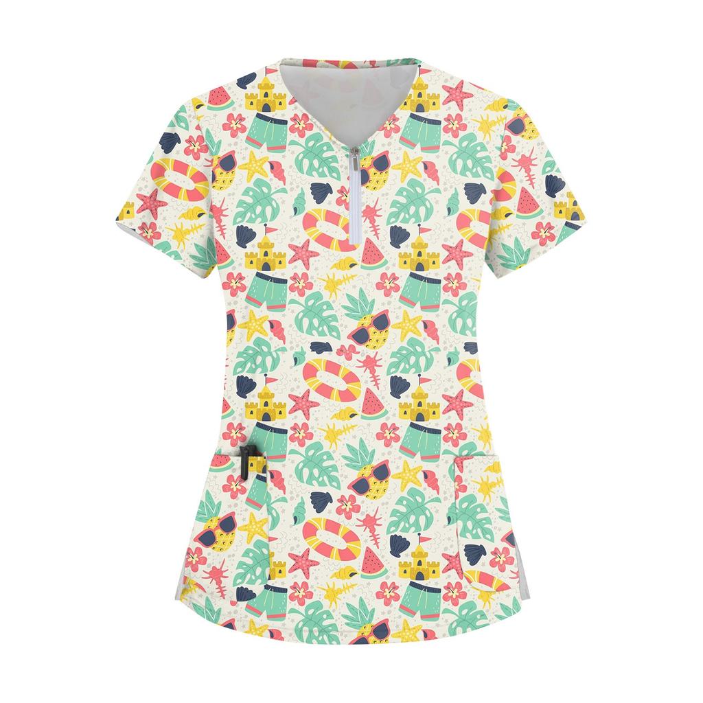 Women's Zip Collar Fashion Casual Small Animal Prints Tops Dry-nurse Top