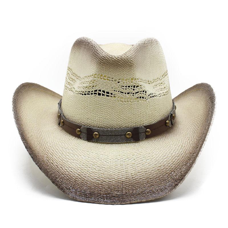Hard Shell Ethnic Style Hand Woven Western Panama Cowboy Hat Knight Hat Beach Visor Sun Hat