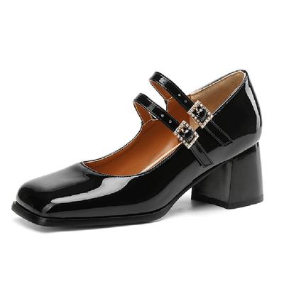 Патент Элегантные Туфли-лодочки на низком каблуке Женские Туфли Мэри Джейн Большой размер 45 Модные Черные Красные Женские Туфли на каблуке Офисные Вечерние Свадебные Туфли