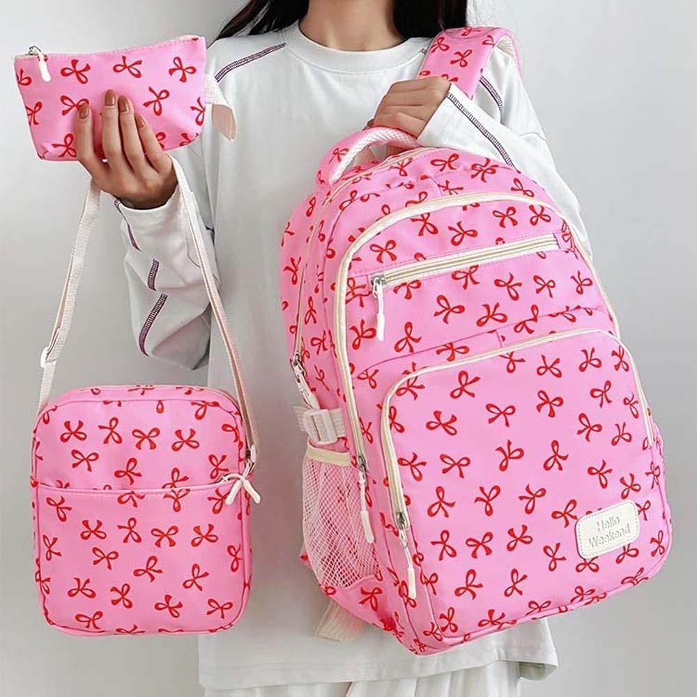 Daypack Three-piece School Bag Set Large Capacity Students School Bag Nylon Bow Backpack Sport