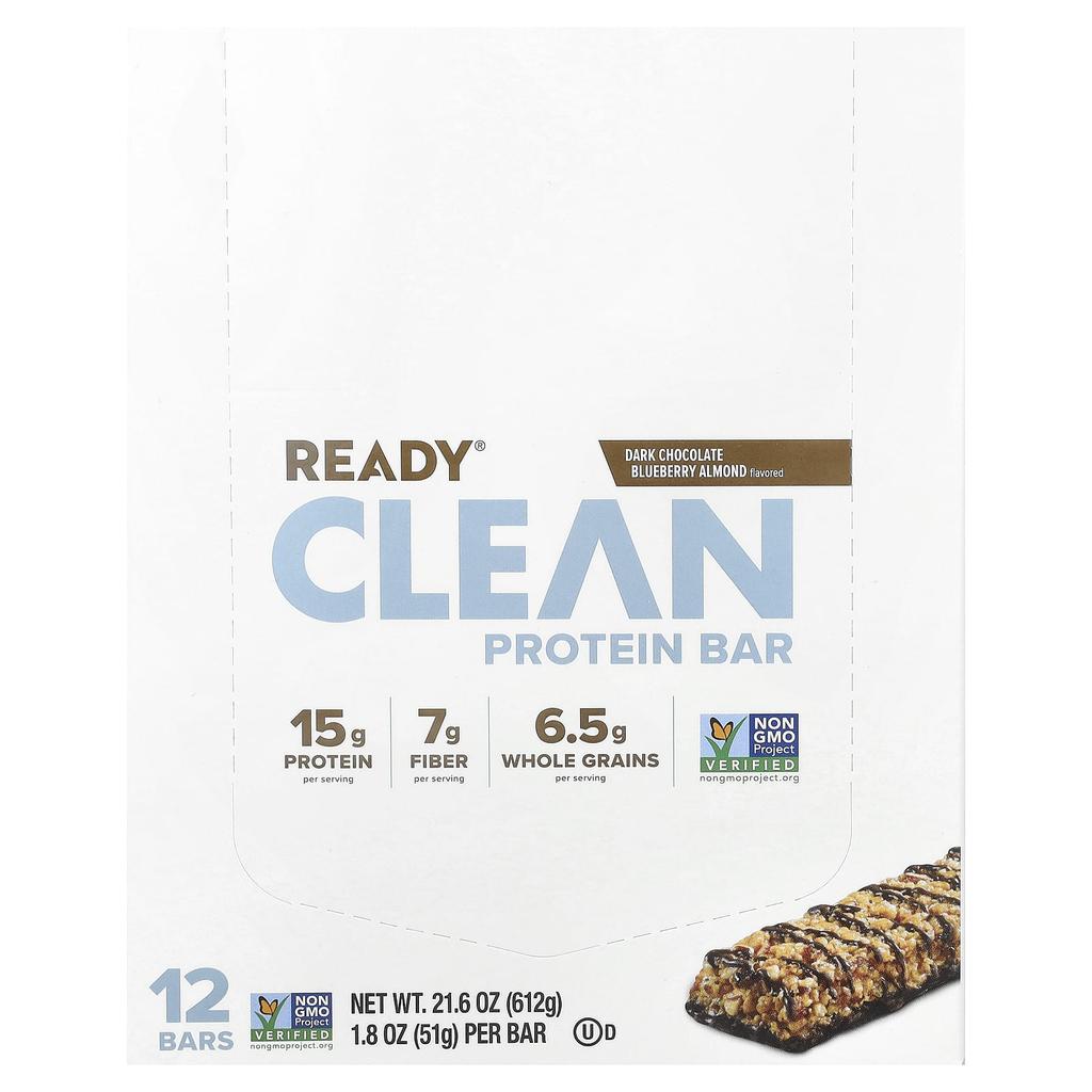 Ready Clean Protein Bar, Dark Chocolate Blueberry Almond, 12 Bars, 1.8 Oz (51 G) Each