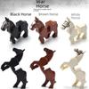 Tricolor Military Figure Accessories: Building Block Horses with Saddles