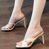 2024 High Quality Open Toe Women's Slippers Solid Color Stiletto Heel Versatile Pointed Toe Summer Women's Shoes for Outer Wear