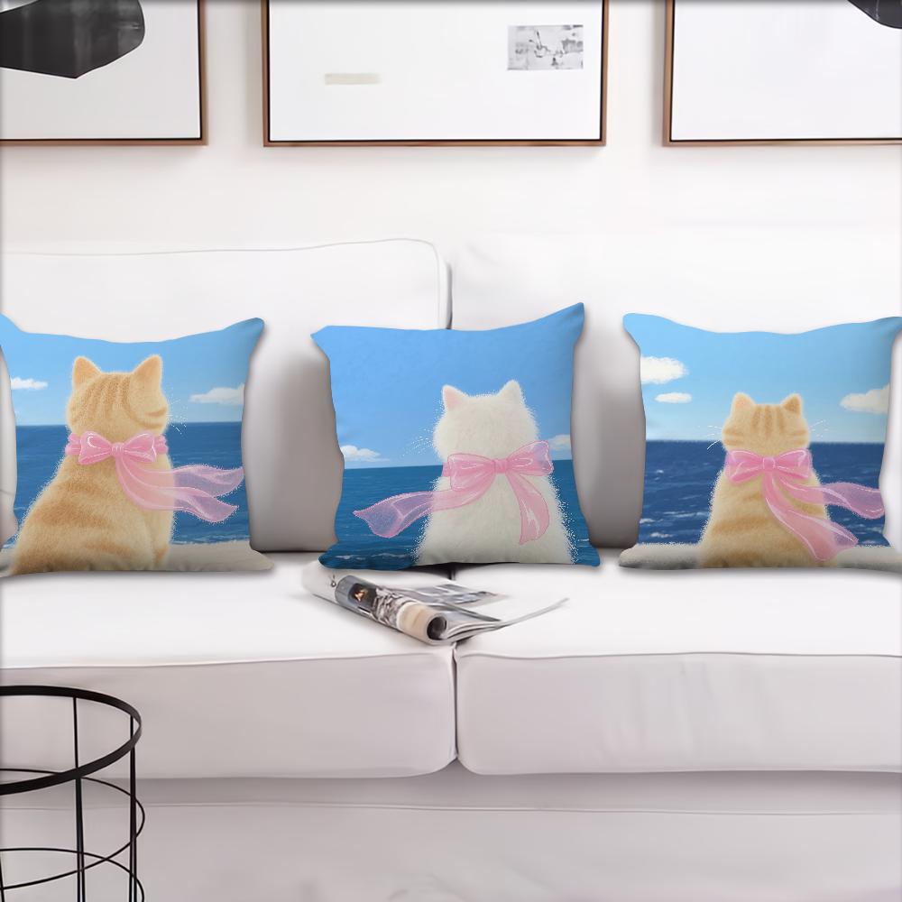 Cartoon Pink Scarf Kitten Cute cushion cover Pillow Cover Decoration Room Home Sofa living Office Car Nordic Simplicity