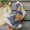 Fashion Summer 2025 New Sandals, Wedge Heel, Waterproof Platform, Thick-soled Denim High-heeled Large-sized Slippers