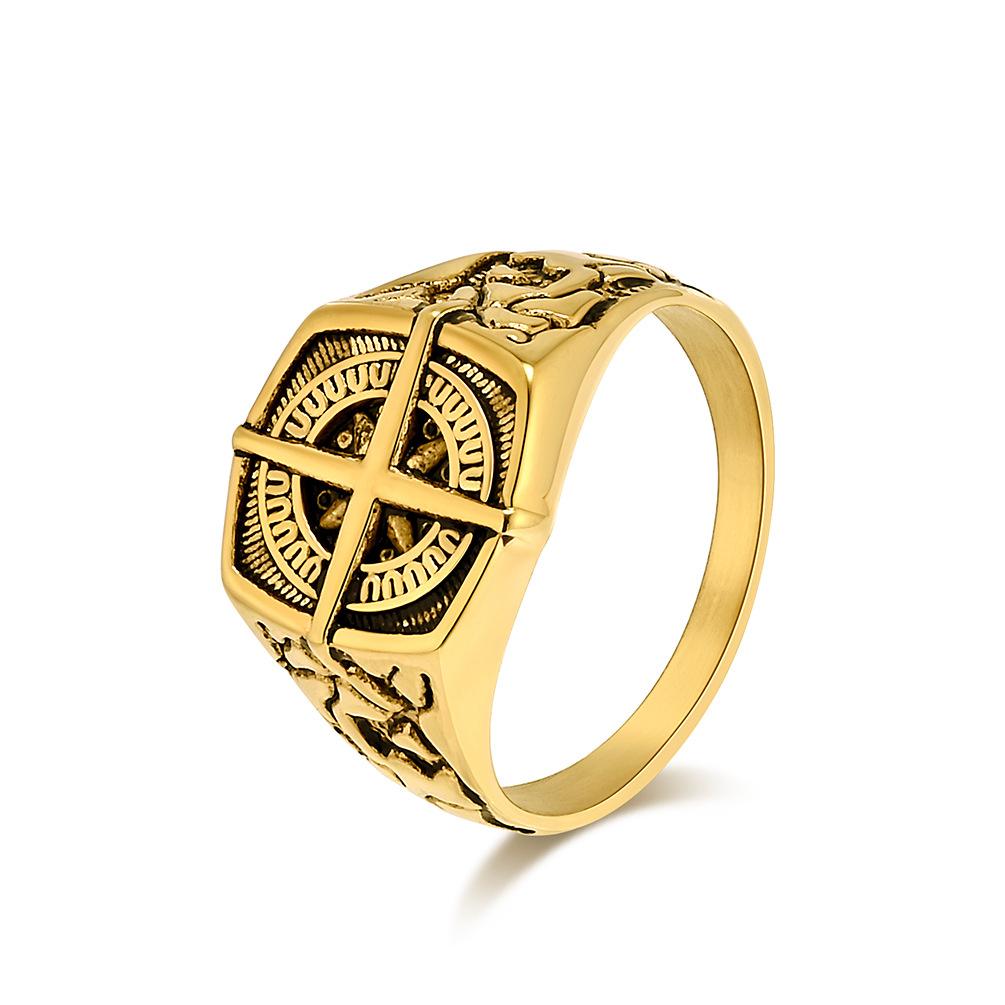 Vintage Nordic Pirate Nautical Compass Compass Stainless Steel Ring Men's Gold Hip Hop Faith Hand Jewellery