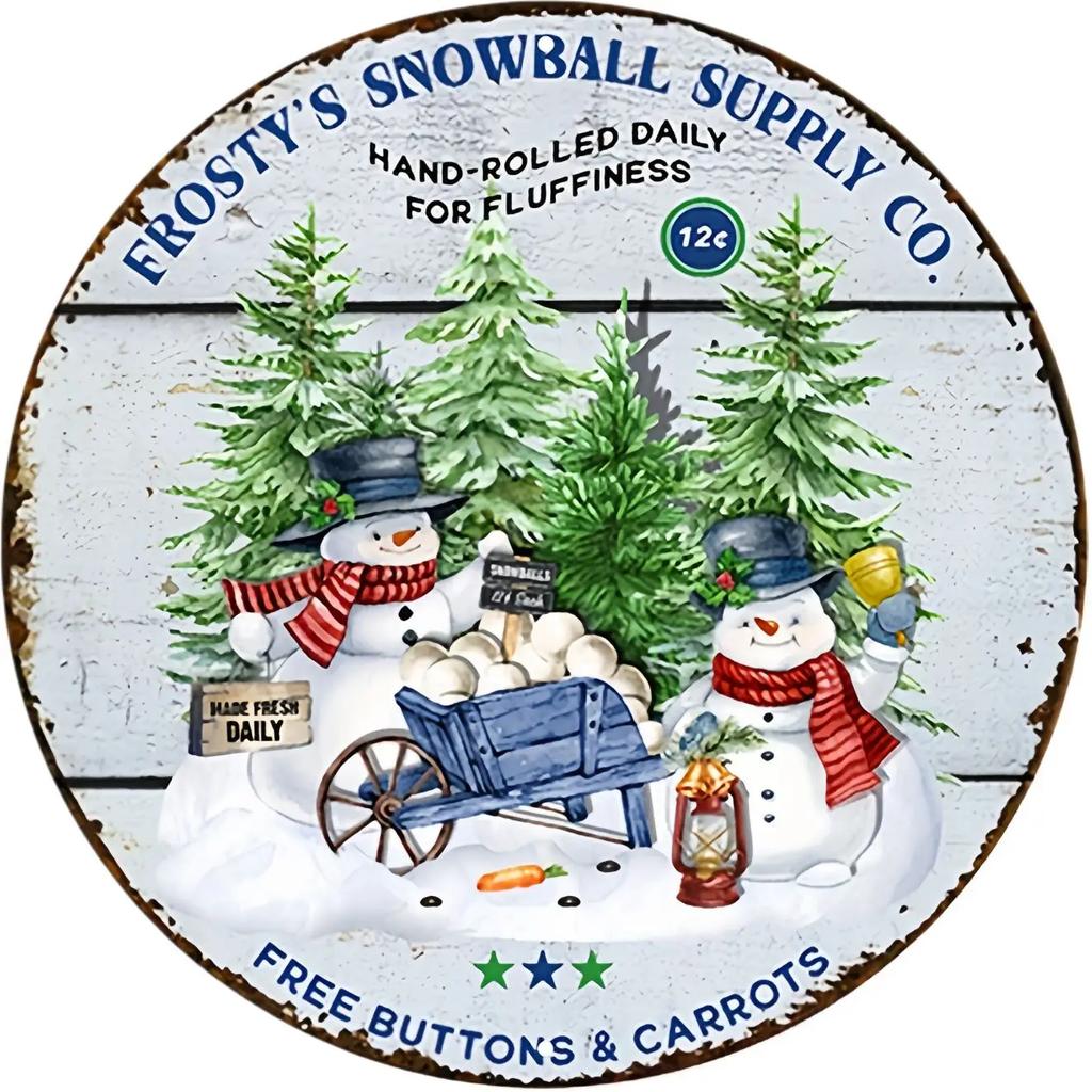 Круглая металлическая жестяная вывеска, художественная роспись, венок, декоративные тарелки, мультяшный снеговик, рождественский постер для декора стен дома, сада, гаража