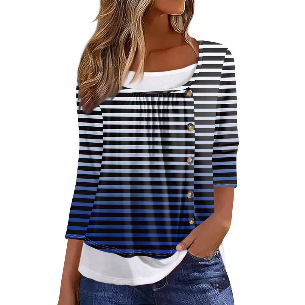 Women's T Shirt Tee Print 3/4 Sleeve Fake Two Pieces Daily Weekend Fashion Basic Regular Top