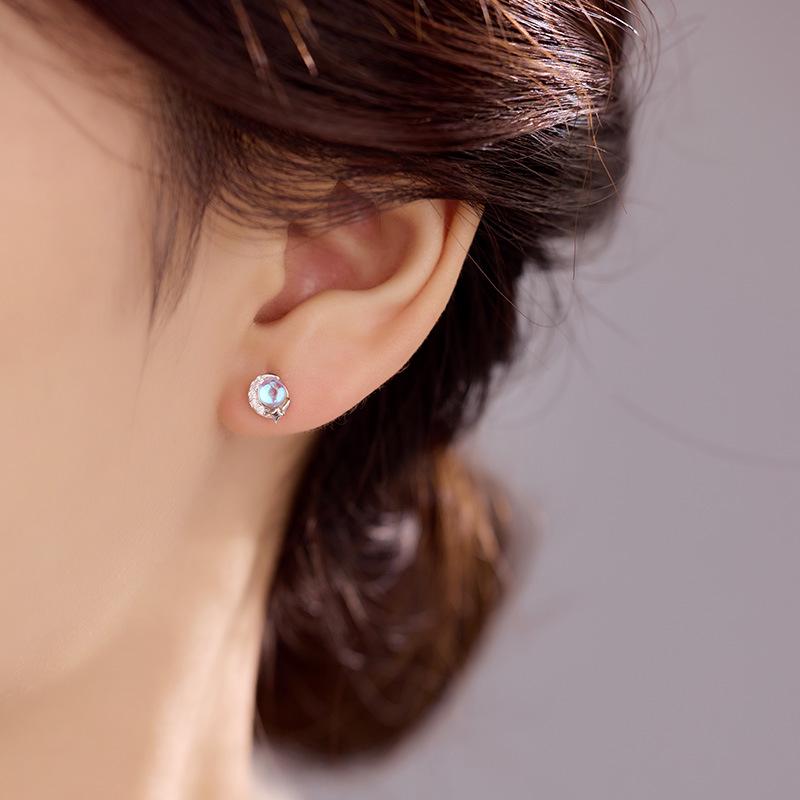 Серьги из серебра 925 пробы с лунным камнем «Под баньяновым деревом» для женщин – Дизайн «Звезда и Луна»