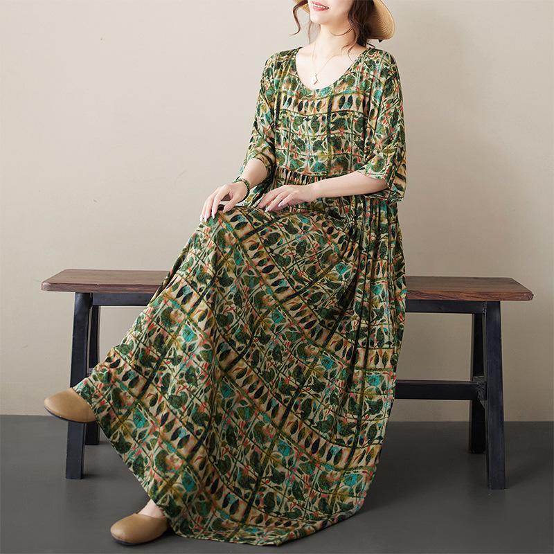 Летнее художественное ретро свободное повседневное платье с принтом средней длины с короткими рукавами для женщин повседневные платья