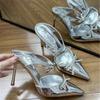 Sexy Design Crystal Butterfly-knot Pointed Toe Women Pumps Mule Shoes Fashion Buckle Strap High Heels Autumn Sandals