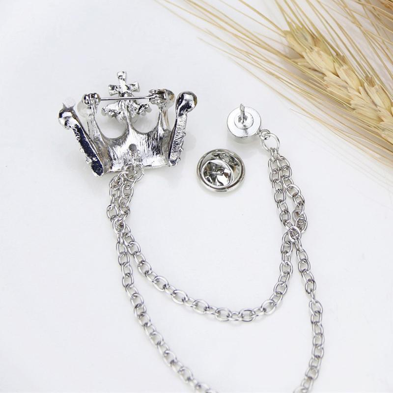 Брошь-корона, брошь-цепочка, костюм, цепочка с кисточками, значок на лацкан, ретро ювелирное изделие, подарок