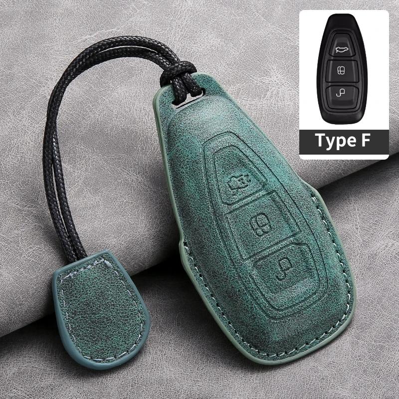 Leather Car Remote Key Case Cover for Ford Focus 3 4 ST Mondeo MK3 MK4 Fiesta Fusion Kuga Ecosport Protect Key Fob Keychain
