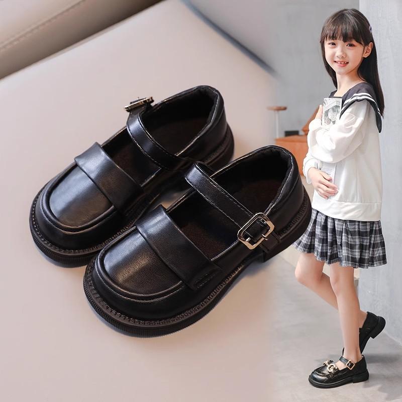 Youth style shoes Girls Black Leatherette Flat Shoes Fall Casual Wear Soft Sole Princess Style Slip-On Kids