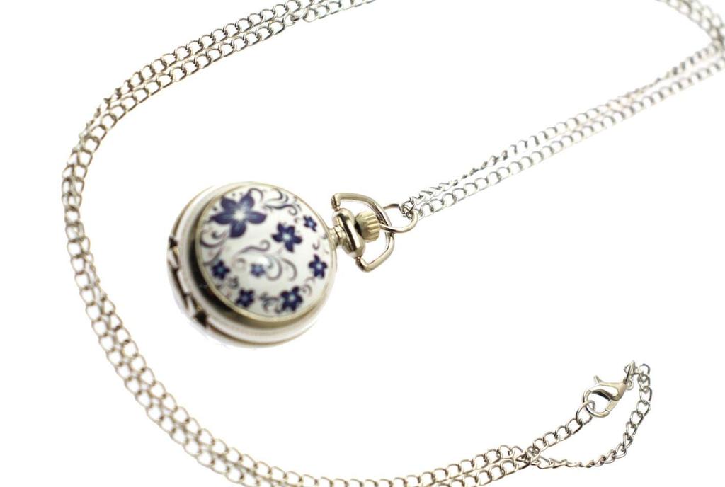 Стильное ожерелье с подвеской в виде карманных часов и зеркальным гибискусом БЕЛОГО цвета Olive-G