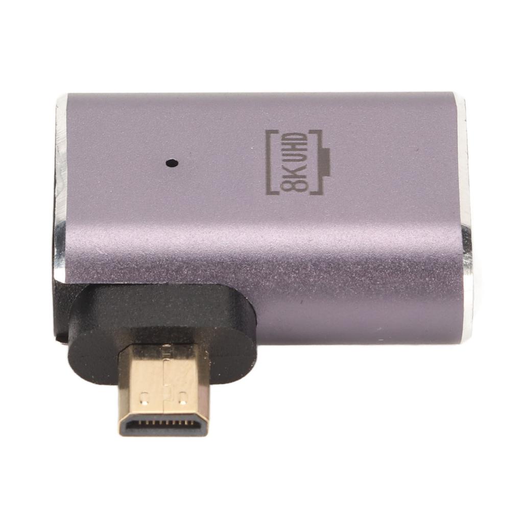 Left Angle HD Female To Micro HD Adapter with LED Light 48Gbps Support 8K Resolution Plug and Play